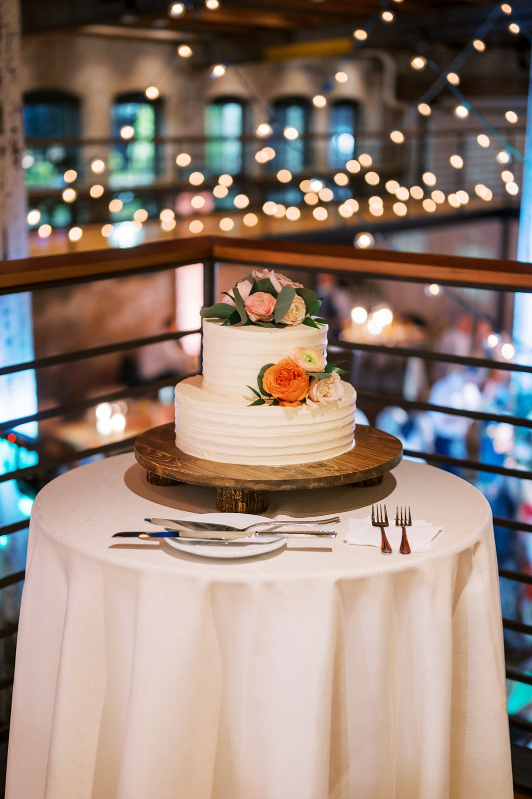 Wedding cake on the upper terrace of The Winslow Room in Baltimore