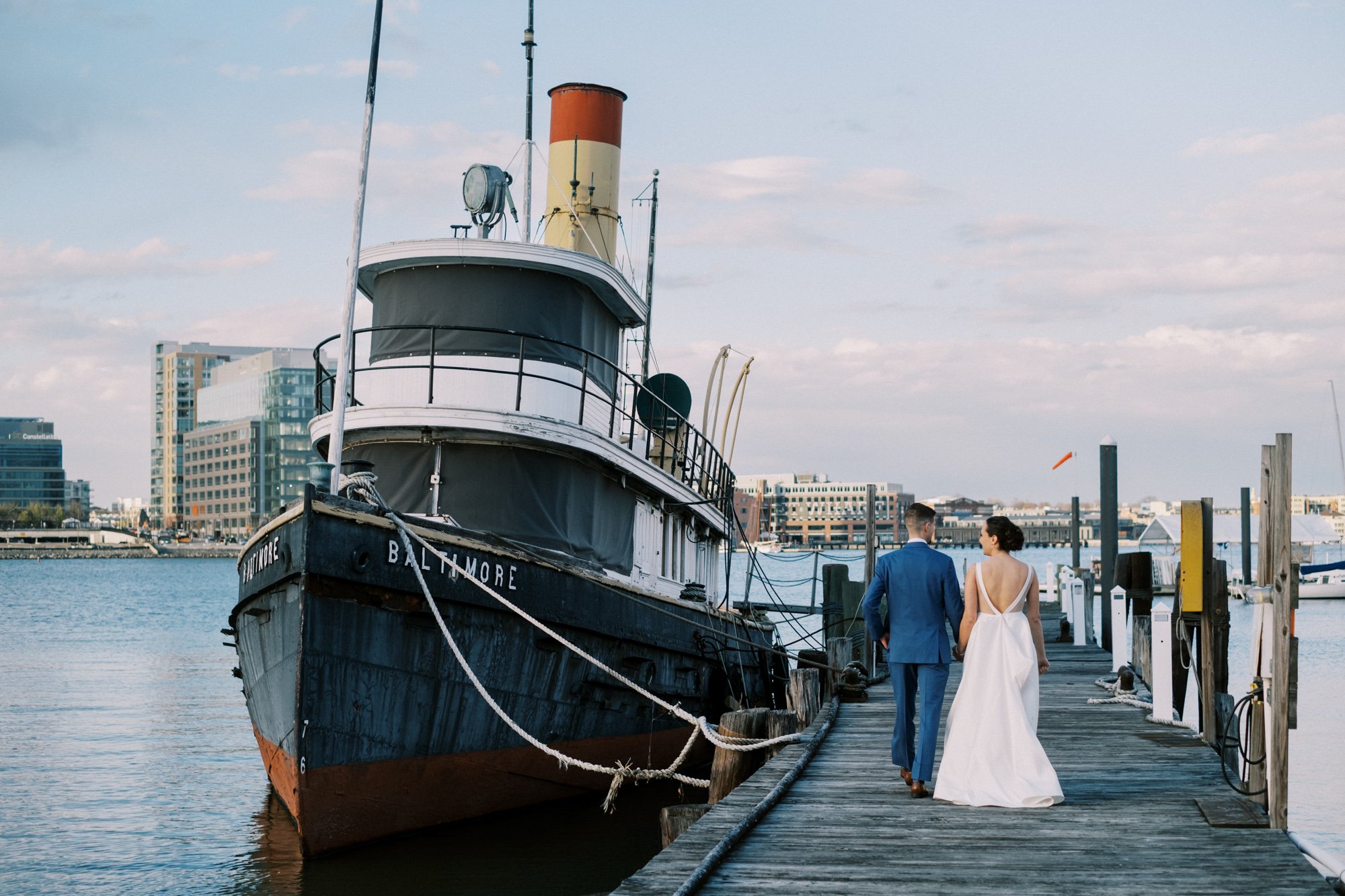 Baltimore Industry Museum wedding couple tugboat portrait