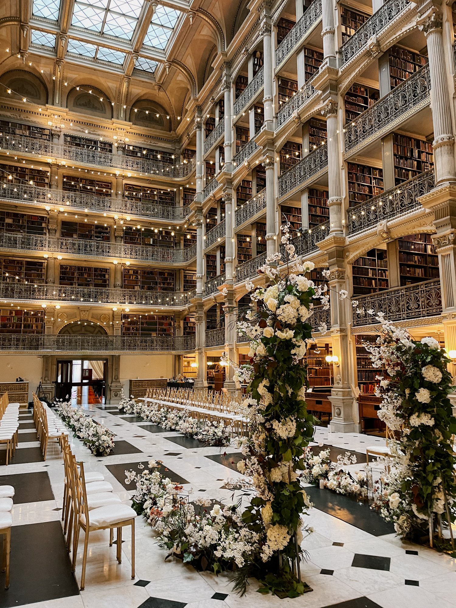 George Peabody Library wedding ceremony setup